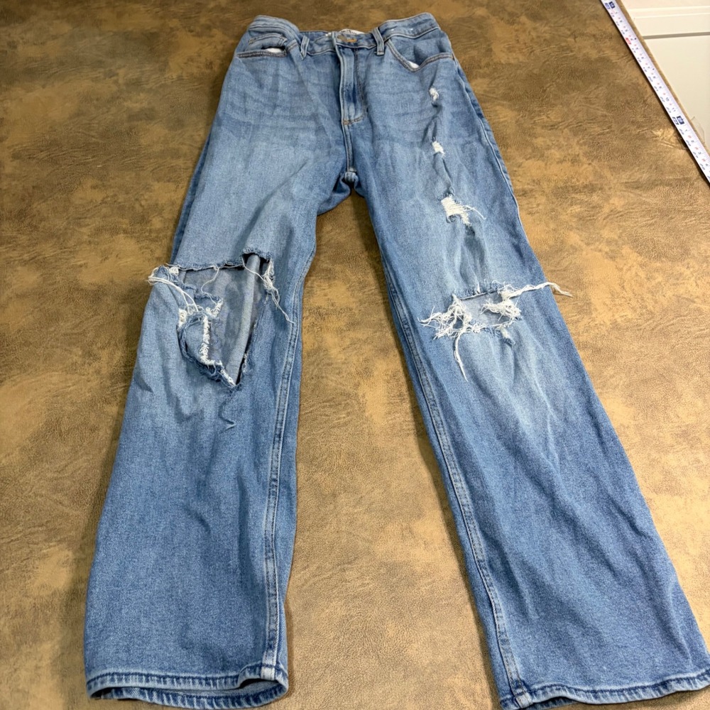 Hollister Dad Jean Womens 3S W26 L29 Blue Curvy Ultra High-Rise Distressed